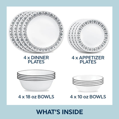 Corelle® Cusco 16-piece Mugless Dinnerware Set, Service for 4